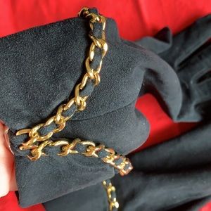 CHANEL Chainlink Long Gloves Suede Microfiber